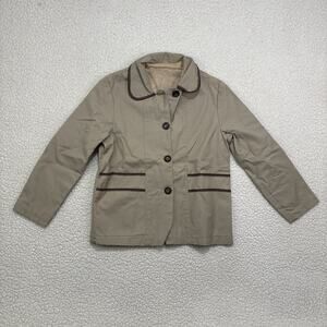 Vintage Kids Khaki Jacket Coat 50s 60s Girls Button Up Collared